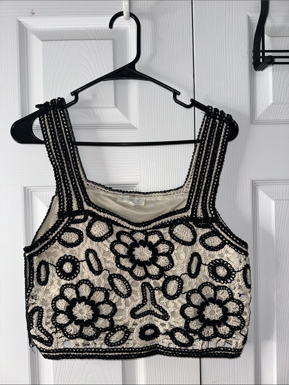 Rebellion Black & Cream Floral Crochet Lace Crop Tank